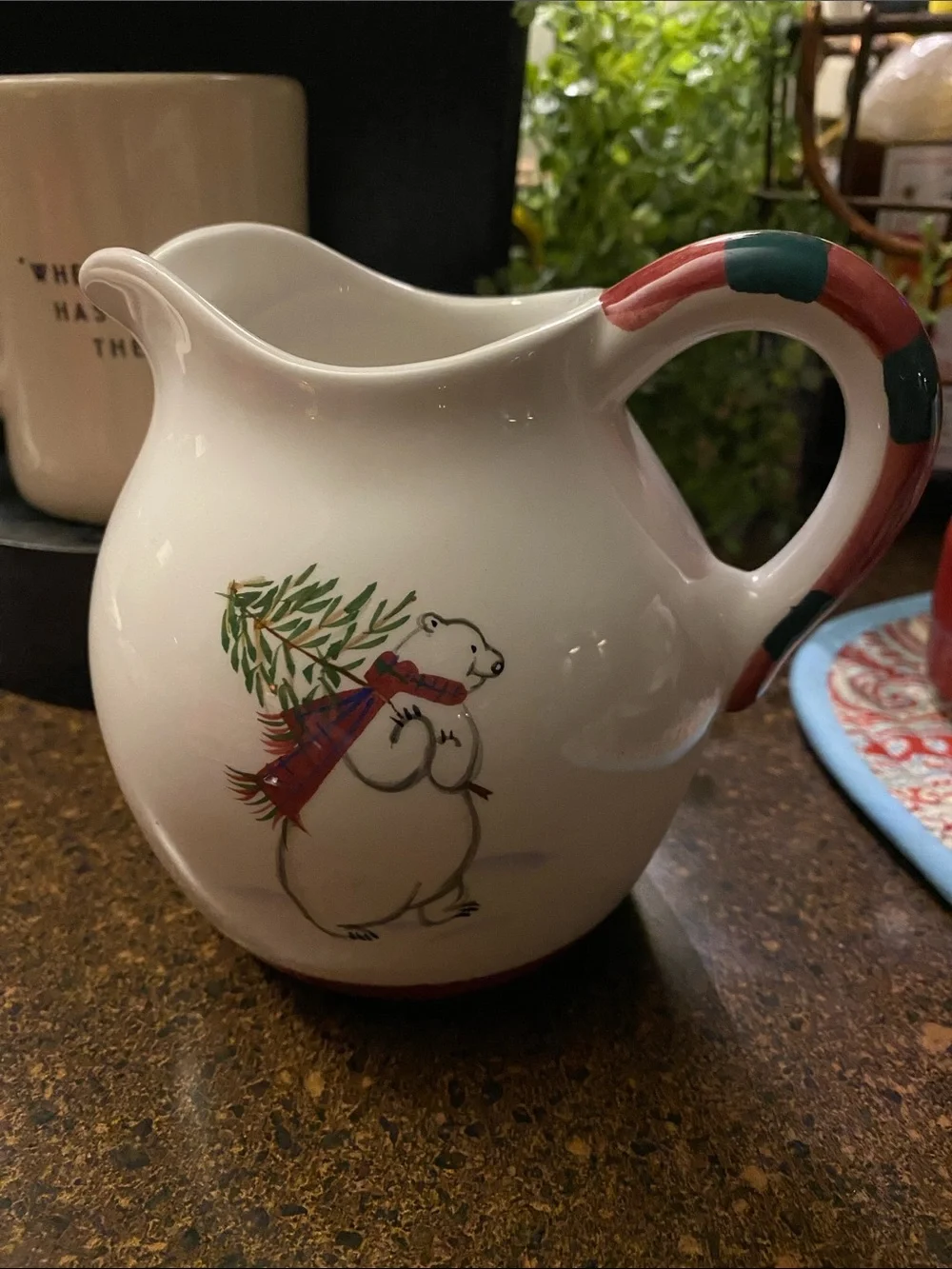 PFALTZGRAFF White “Snow Bear” Ceramic Pitcher/Creamer with Red & Green Handle